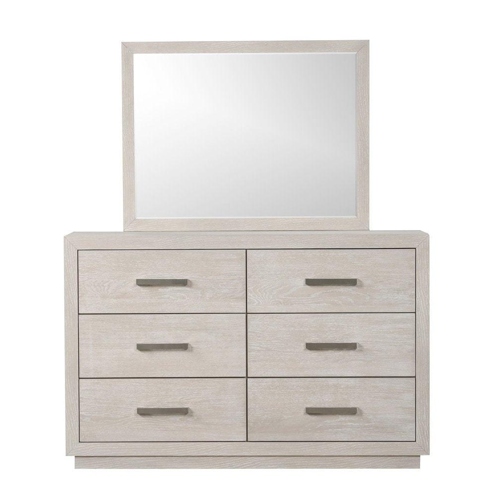 Light Gray Dresser with Mirror - Six Drawers Storage.