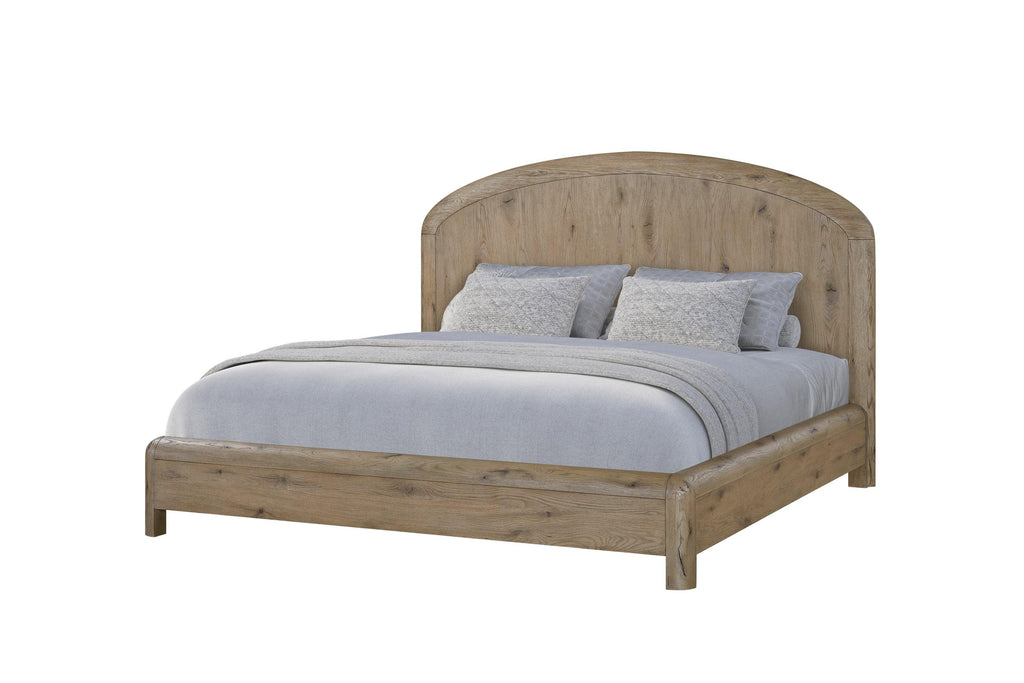 Knotty Oak Queen Panel Bed for Modern Bedrooms.