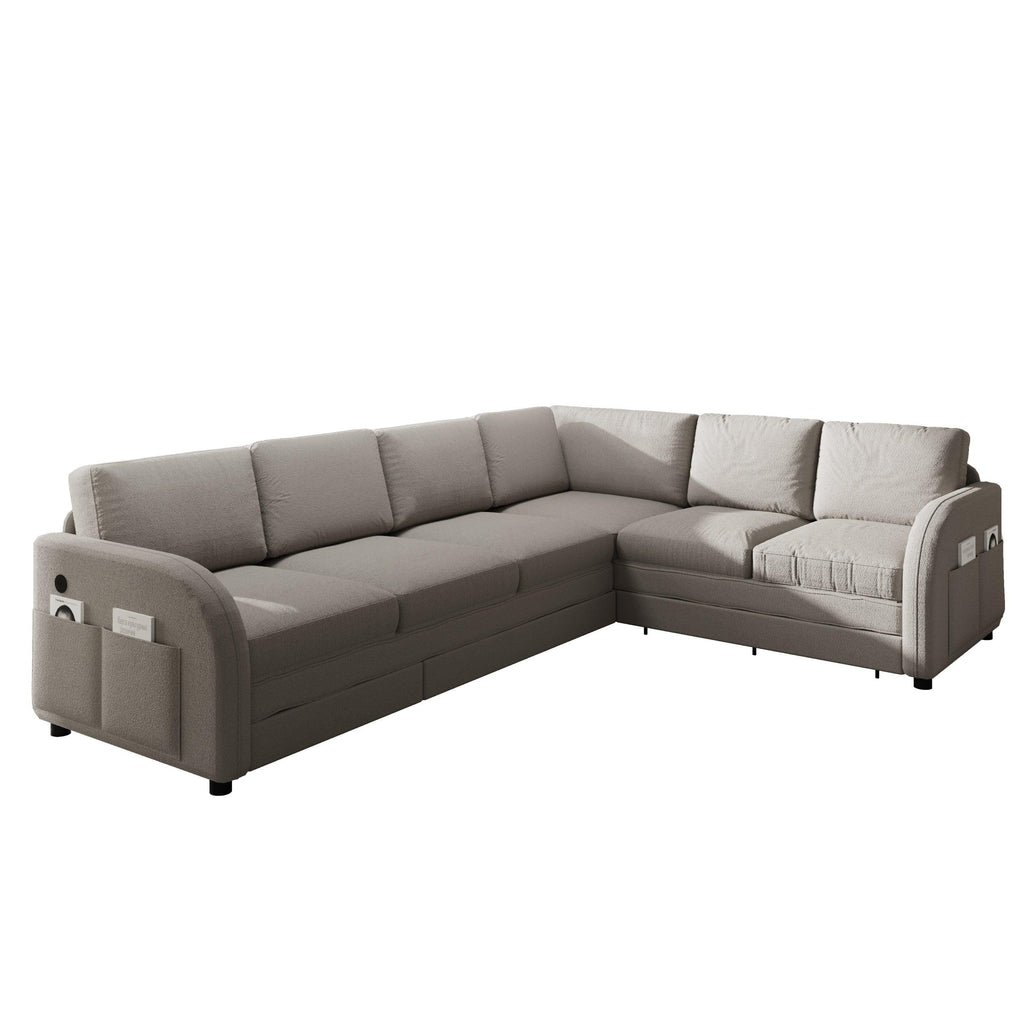 L-Shaped Sofa with Pull-Out Bed and USB Port.