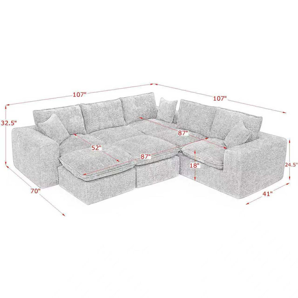 107'' Modern L-shaped Sectional Sofa with Ottomans.