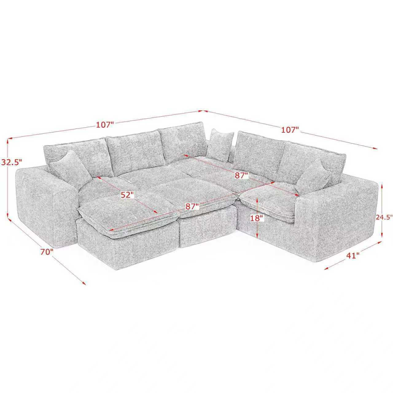 L-shaped Boucle Sectional Sofa with Moveable Ottomans.
