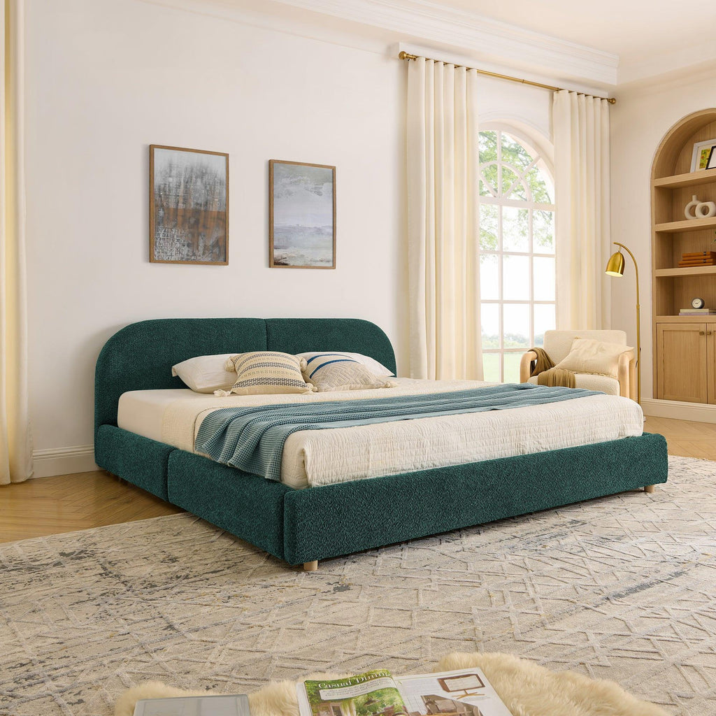 King Size Upholstered Bed Frame in Green - Modern Design.