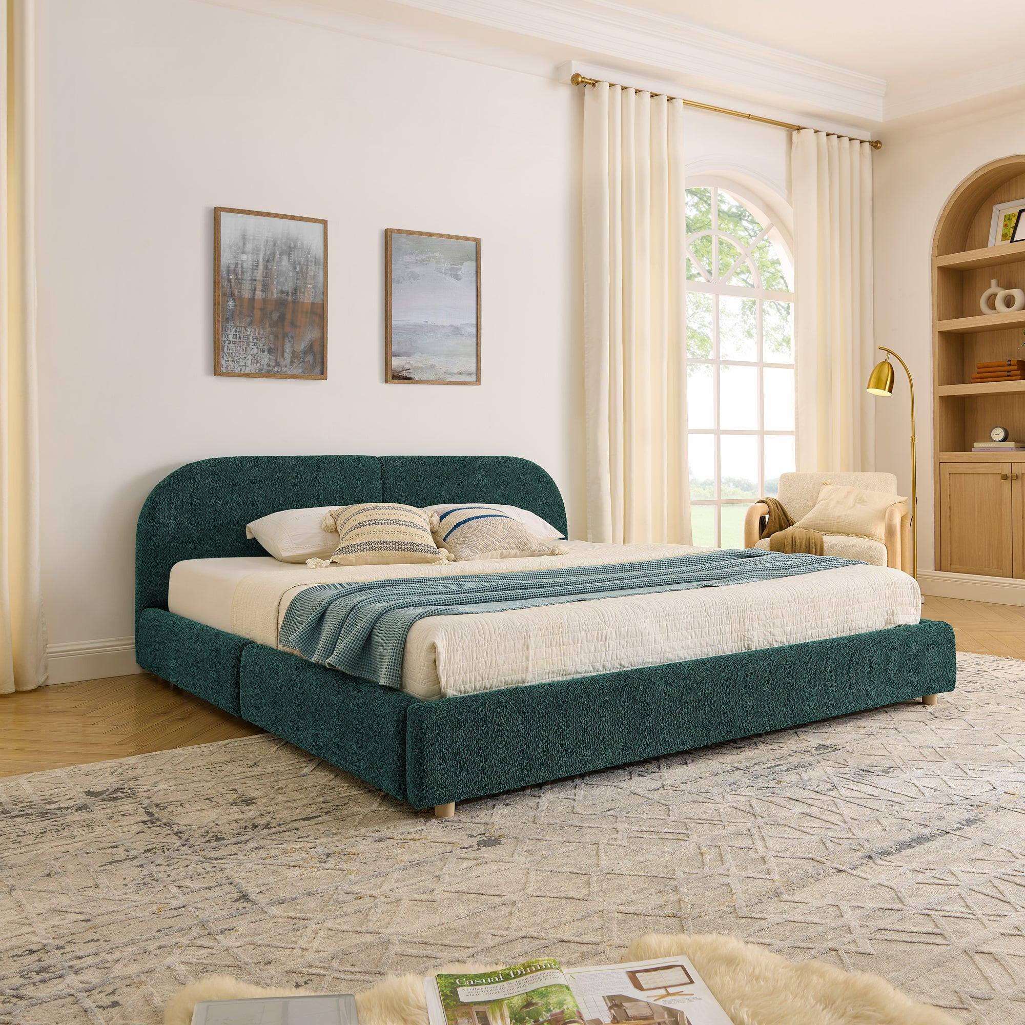 King Size Upholstered Bed Frame in Green - Modern Design.