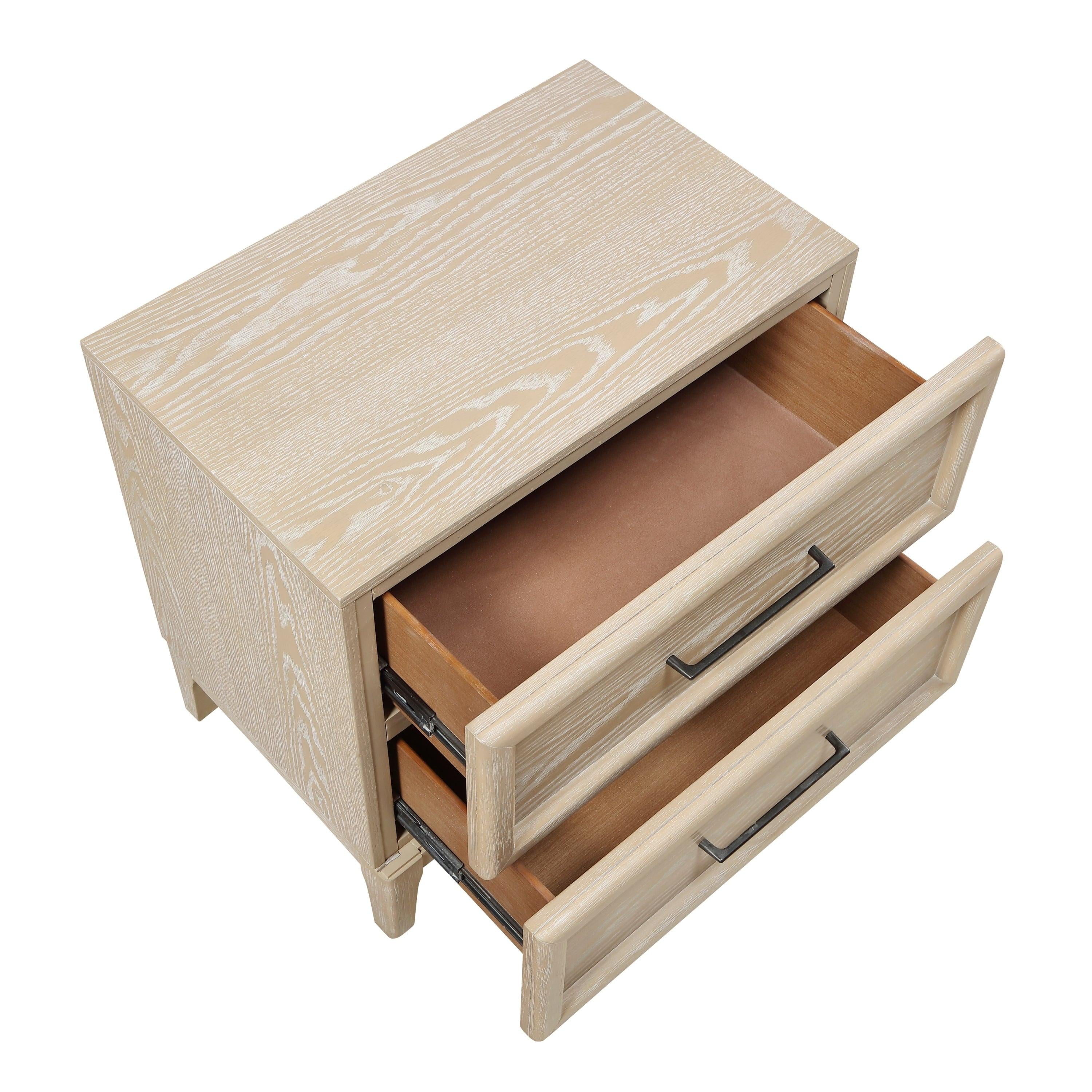Light Brown Nightstand with 2 Drawers for Bedroom.