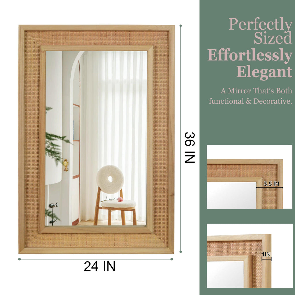 Rattan Solid Wood Frame Mirror for Home Decor.