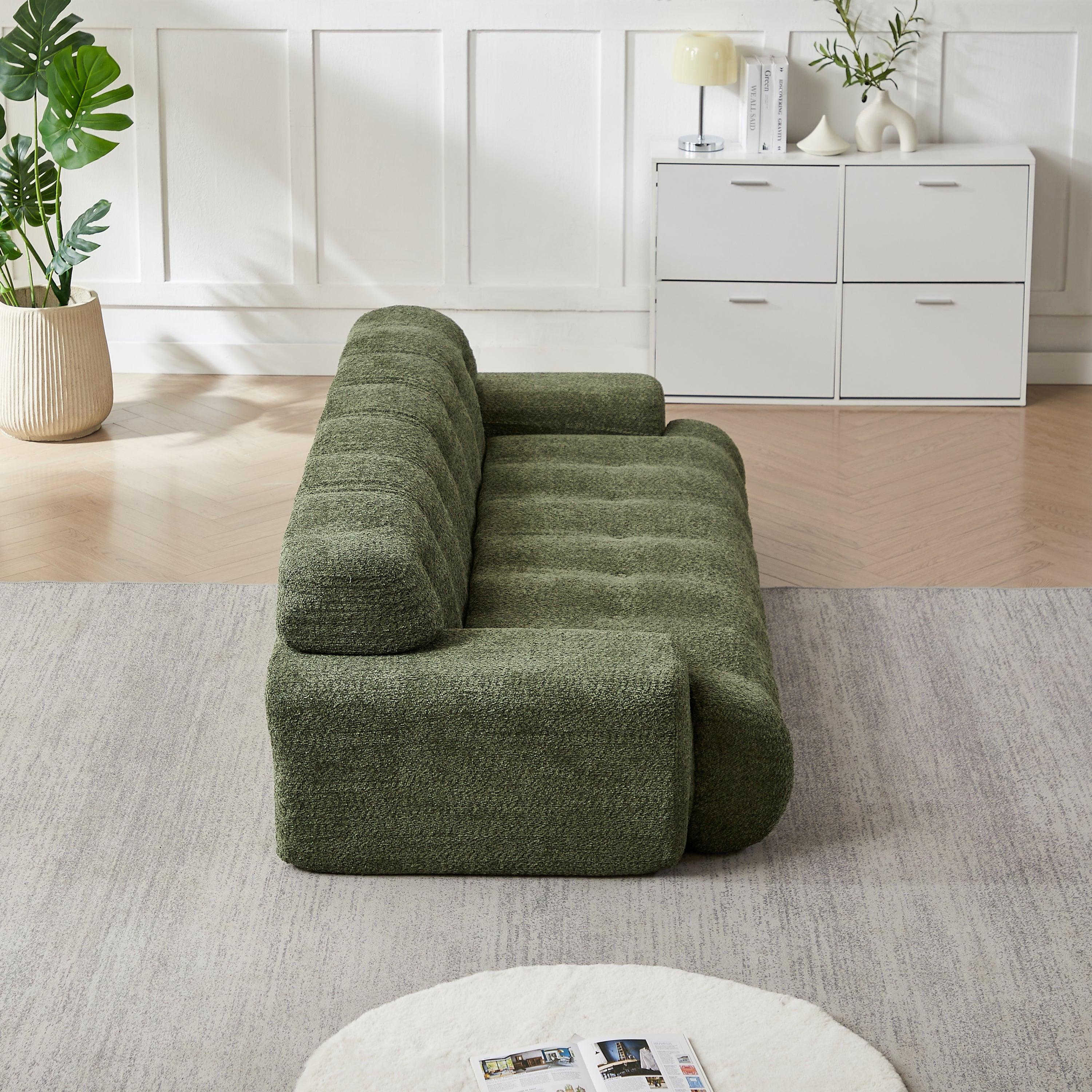 Chenille Button-Tufted Three-Seater Sofa for Comfort.