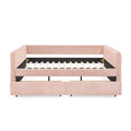 Pink Boucle Queen Size Daybed with Drawers and Eucalyptus Frame