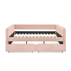 Pink Boucle Queen Size Daybed with Drawers and Eucalyptus Frame