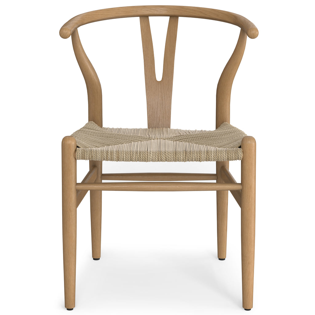 Hershey Dining Chairs Set of 2 - Ergonomic Design Wood with Y-back and woven rope seat in brown beech, front view highlighting curved backrest.