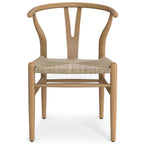 Hershey Dining Chairs Set of 2 - Ergonomic Design Wood with Y-back and woven rope seat in brown beech, front view highlighting curved backrest.