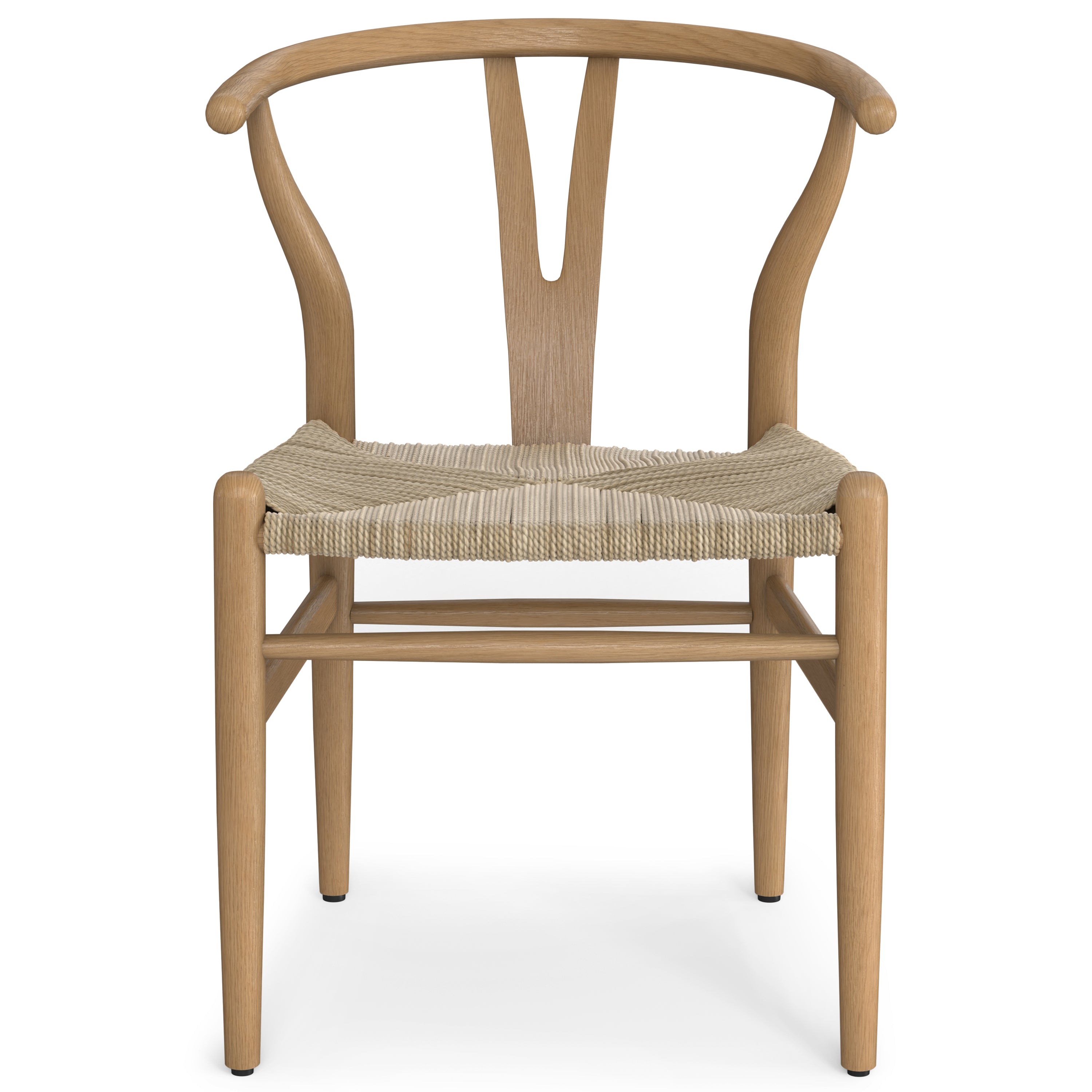 Hershey Dining Chairs Set of 2 - Ergonomic Design Wood with Y-back and woven rope seat in brown beech, front view highlighting curved backrest.