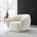 Brown Swivel Chair with Boucle Upholstery.