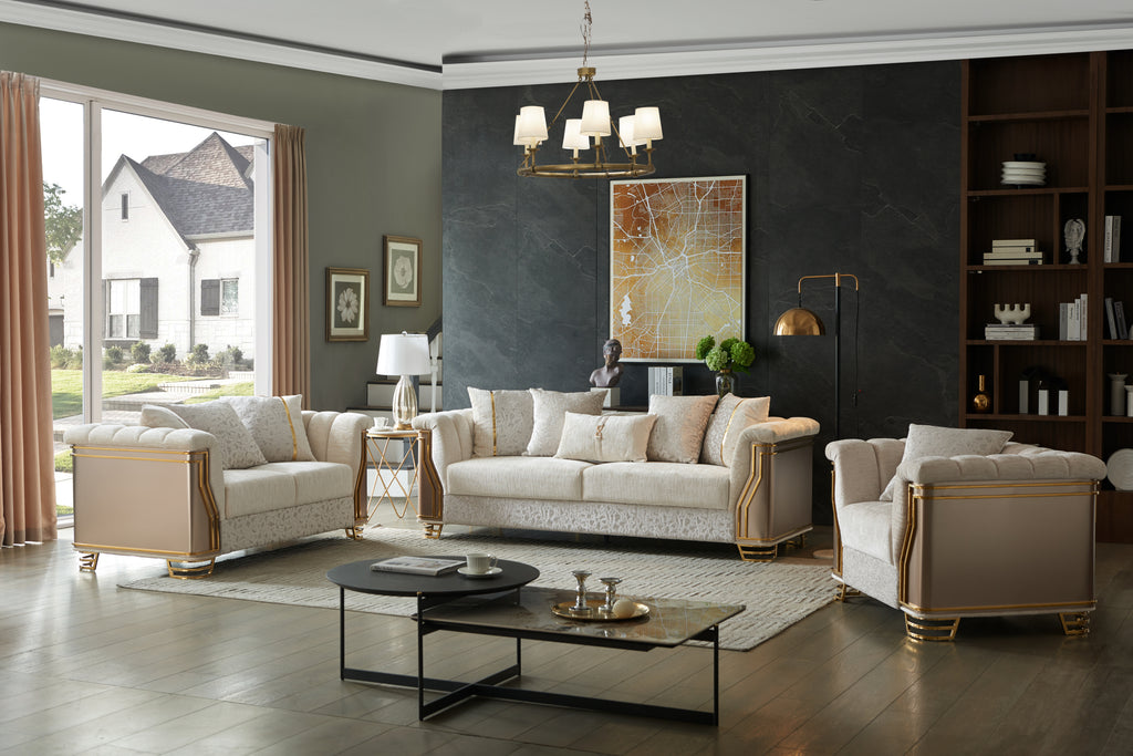 Chateau 6-Seater Two-Tone Wood Upholstered Living Room Set