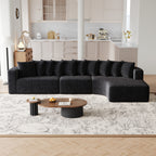 Chenille Sectional Sofa - Modular L-Shaped Sofa in black with 10 pillows, placed in a modern living room with light wood flooring and floral rug.