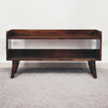 Solid Wood California Walnut Storage Bench, Open Shelves, Nordic Legs, Dark Brown