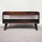 Solid Wood California Walnut Storage Bench, Open Shelves, Nordic Legs, Dark Brown