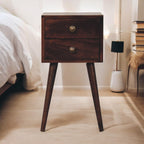 Solid Wood Mini California Walnut Bedside, 2-Drawers, Nordic Legs, Dark Brown