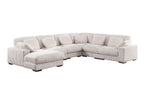 Angled view of Beige Corduroy Corner Sofa - Modular Left Chaise with six seats and multiple cushions for enhanced comfort.