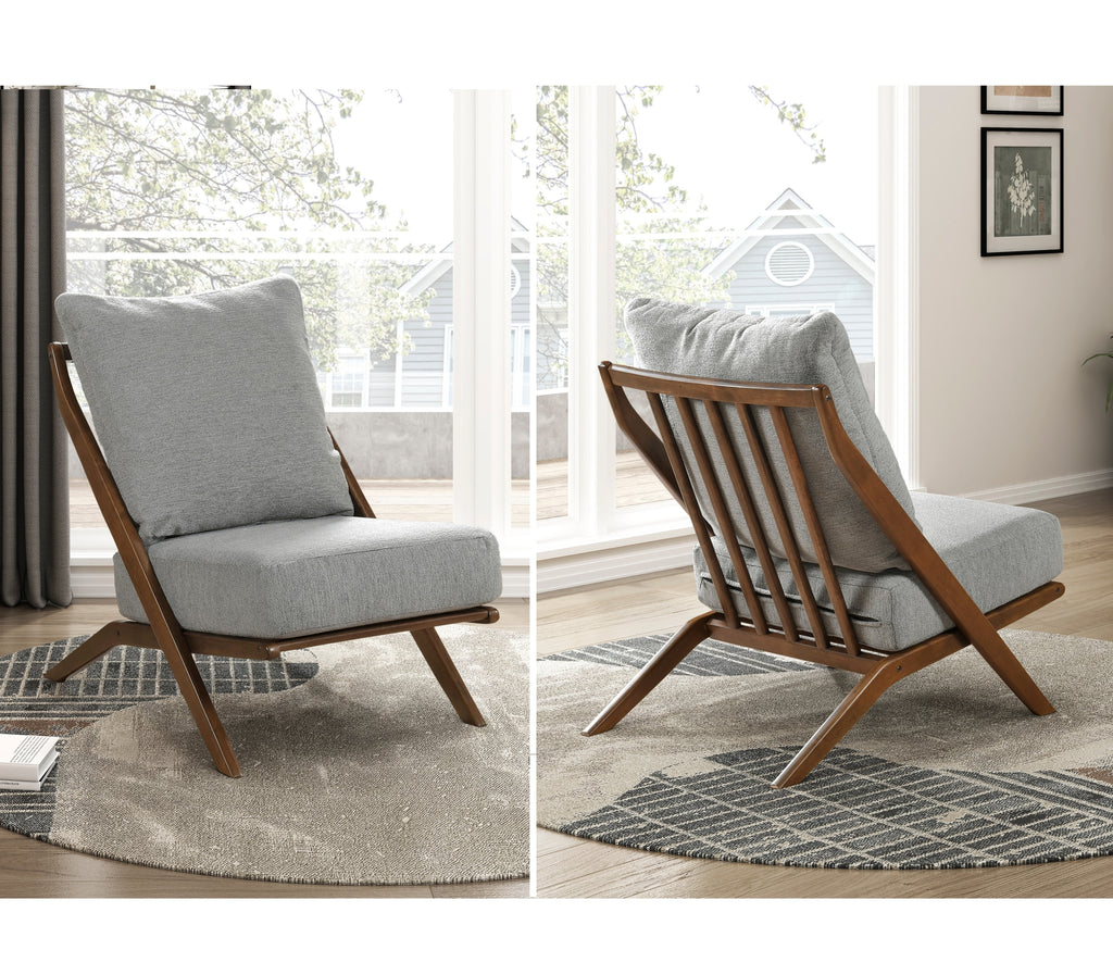 Modern Gray Chenille Accent Chair with Solid Rubberwood Frame