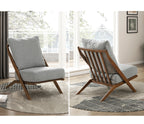Modern Gray Chenille Accent Chair with Solid Rubberwood Frame