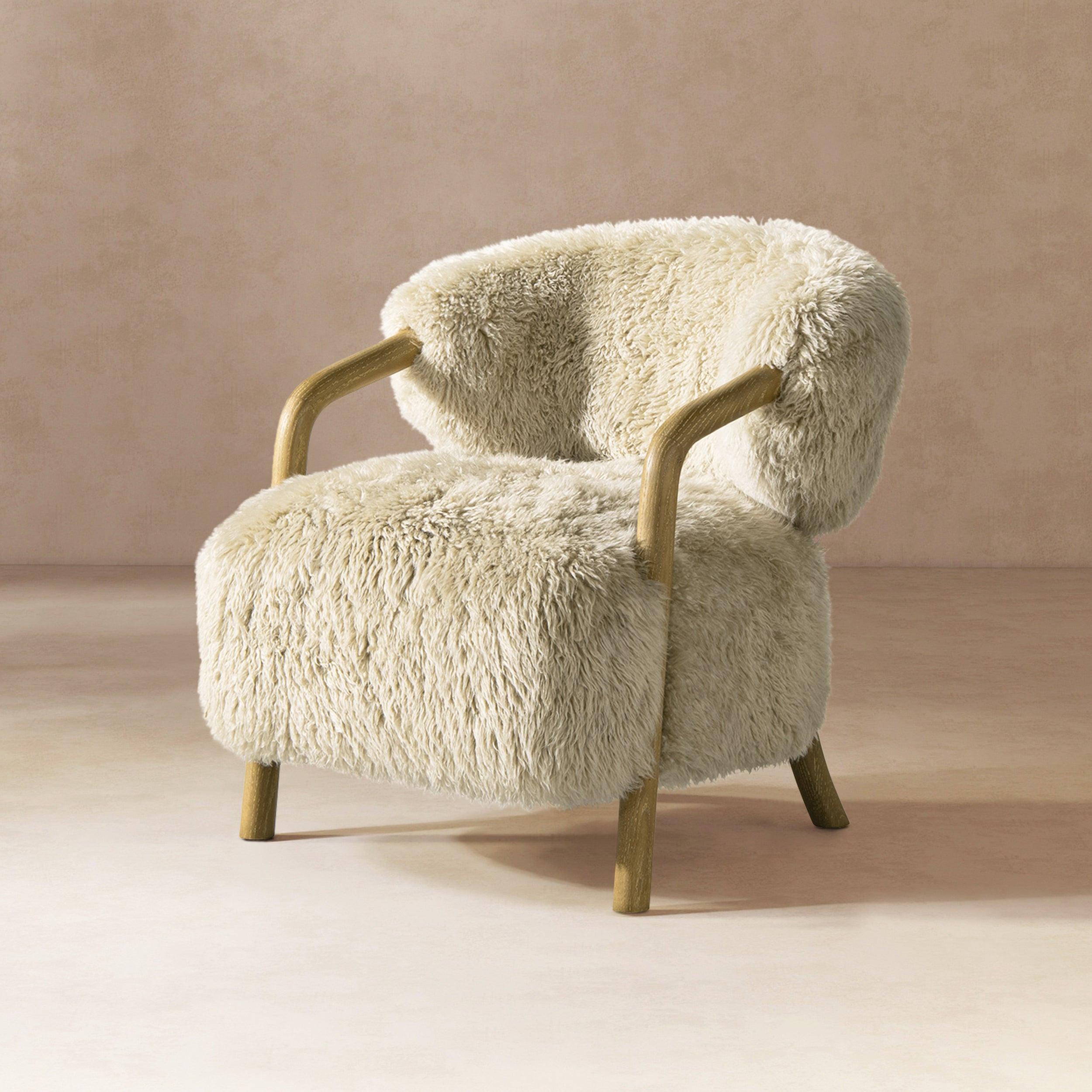 Becker 33' Sheepskin Accent Arm Chair in Taupe Beige.