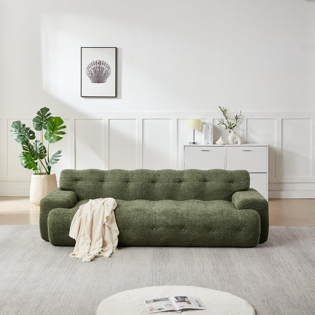 Chenille Button-Tufted Three-Seater Sofa for Comfort.