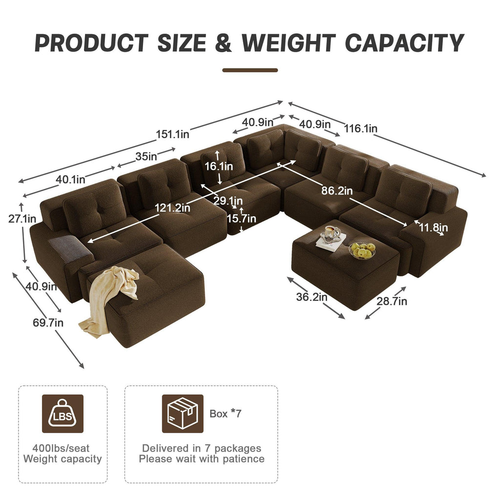 Modular Sectional Sofa for Living Room - 6-Seater V Shaped Couch.