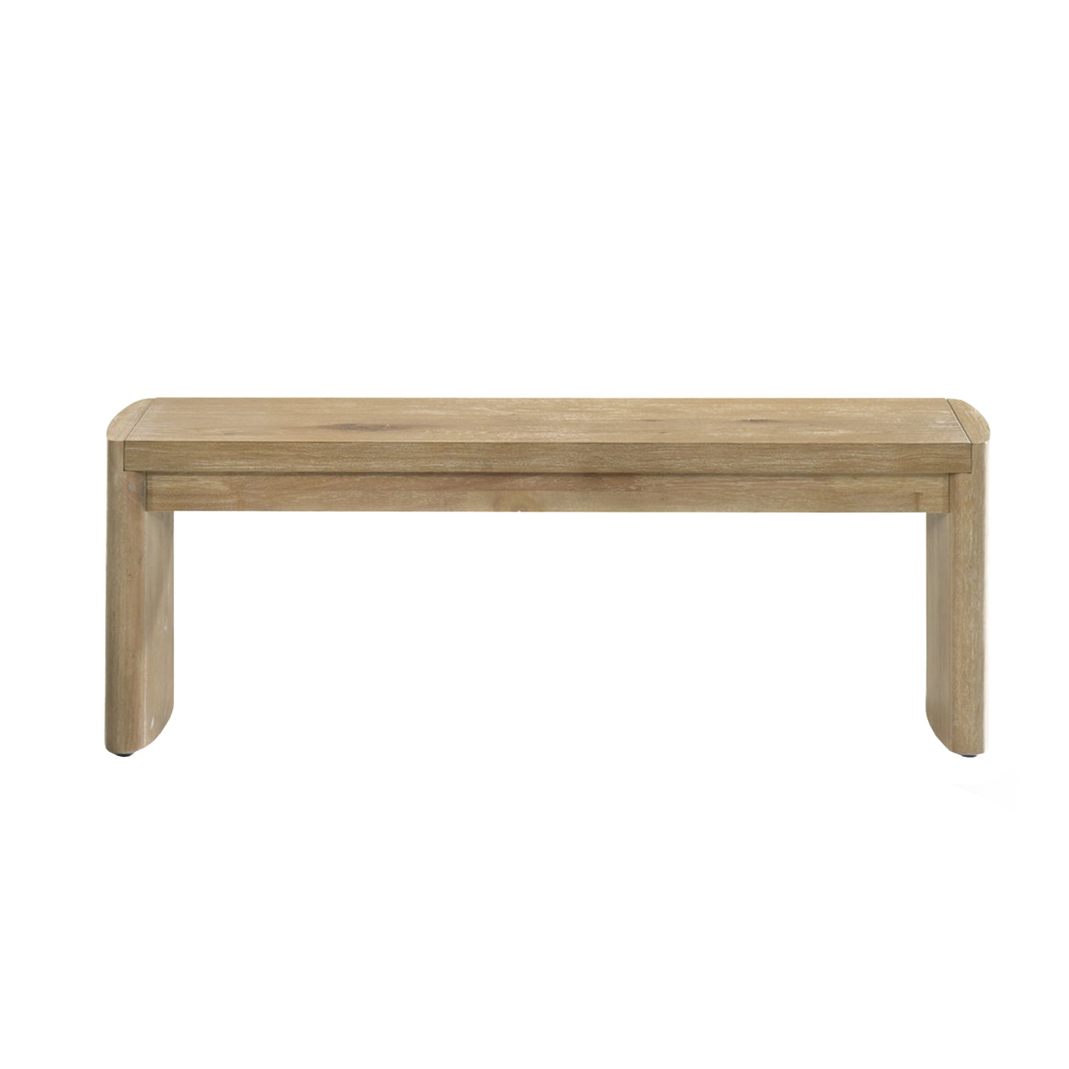 Oak Dining Bench - Wooden Finish Seating shown from the front, highlighting its minimalist silhouette and natural wood texture.