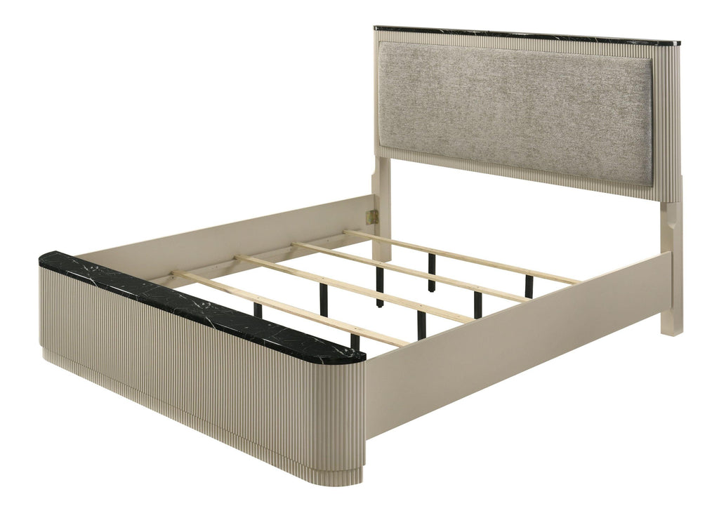 Gray Linen Beige Queen Bed with Storage.