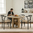 Black Woven Dining Chairs Set with Roman Column Table.