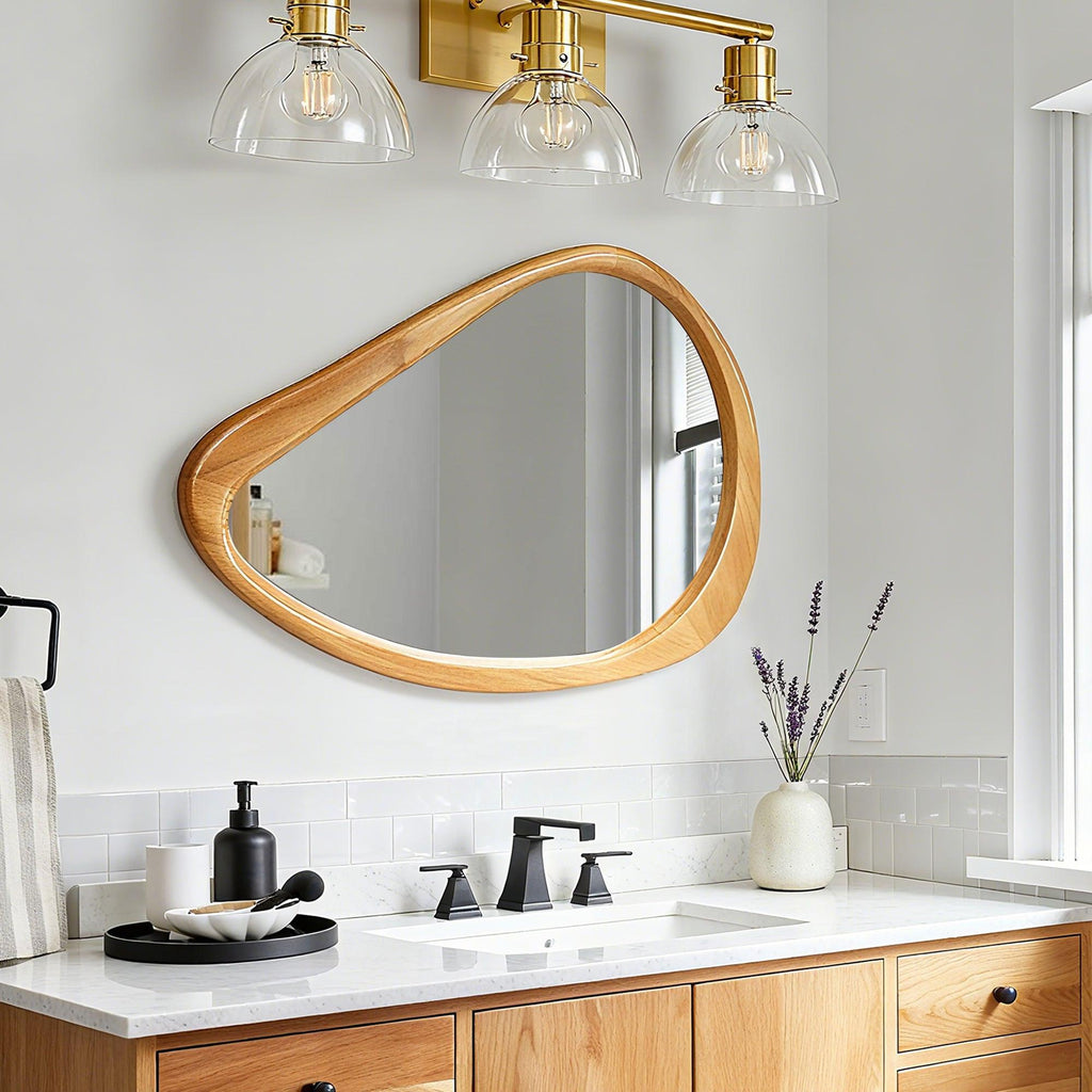 Teardrop Wooden Wall Mirror for Modern Home Decor.