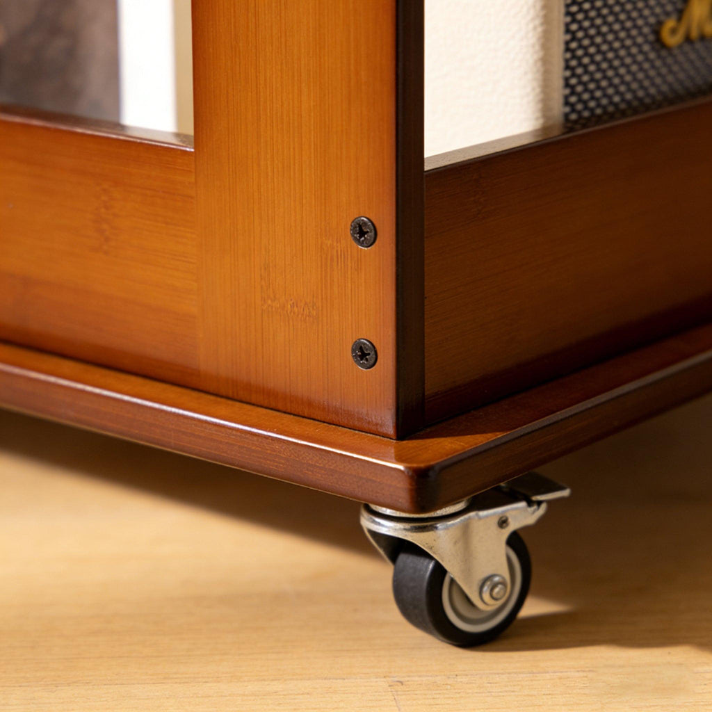 Bamboo Folding Edge Table with Movable Storage.