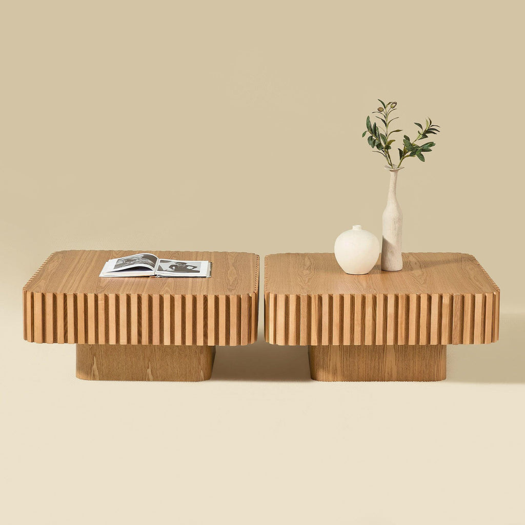 2PCS Modern Wooden Coffee Table Set for Living Room.