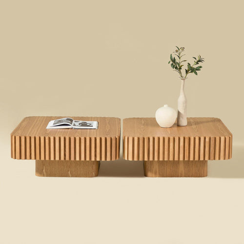 2PCS Modern Wooden Coffee Table Set for Living Room.