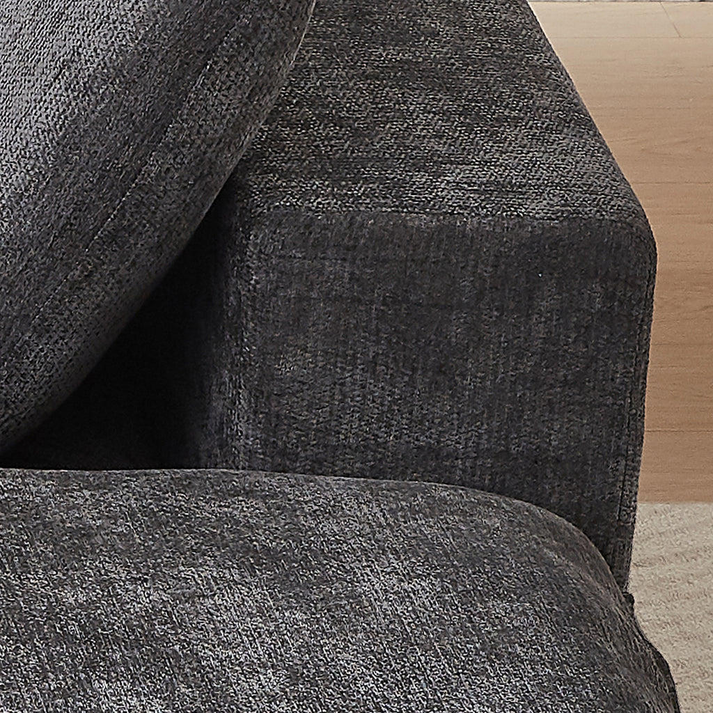 Detail of the Chenille Cloud Sofa armrest and cushion, showing thick padding and soft chenille fabric for superior comfort and support.