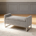 47-Inch Grey Upholstered Storage Ottoman Bench with Metal Base