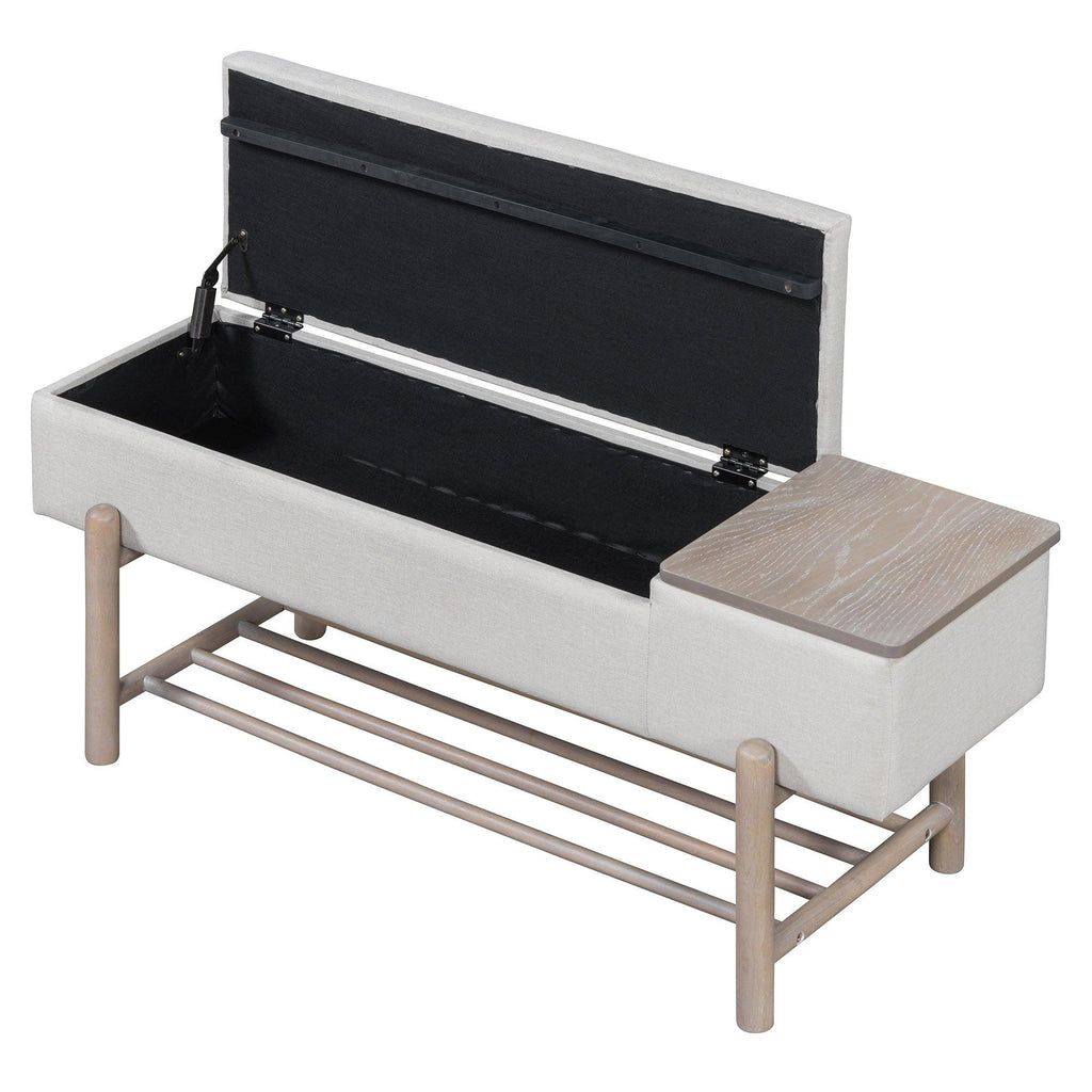 TREXM Farmhouse Upholstered Storage Bench with Hidden Compartment, Modern Entryway Bench for Living Room, Entryway, and Hallways (Natural).