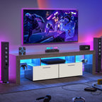 LED TV Stand with Storage for 75 Inch TVs - Brown and White.