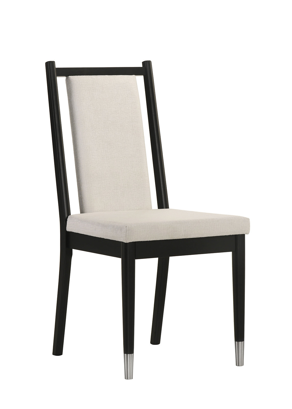 Angled view of Contemporary Dining Side Chair - Modern Seating | 2pc Set featuring modern black frame, white upholstery, and arrow-style legs.
