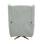 Back view of boucle upholstered 360 swivel recliner chair with gold base, showcasing smooth fabric and modern silhouette.