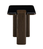 Front view of Dana Marble Top End Table highlighting the dark walnut legs and sleek black marble top with a cut-out corner detail.