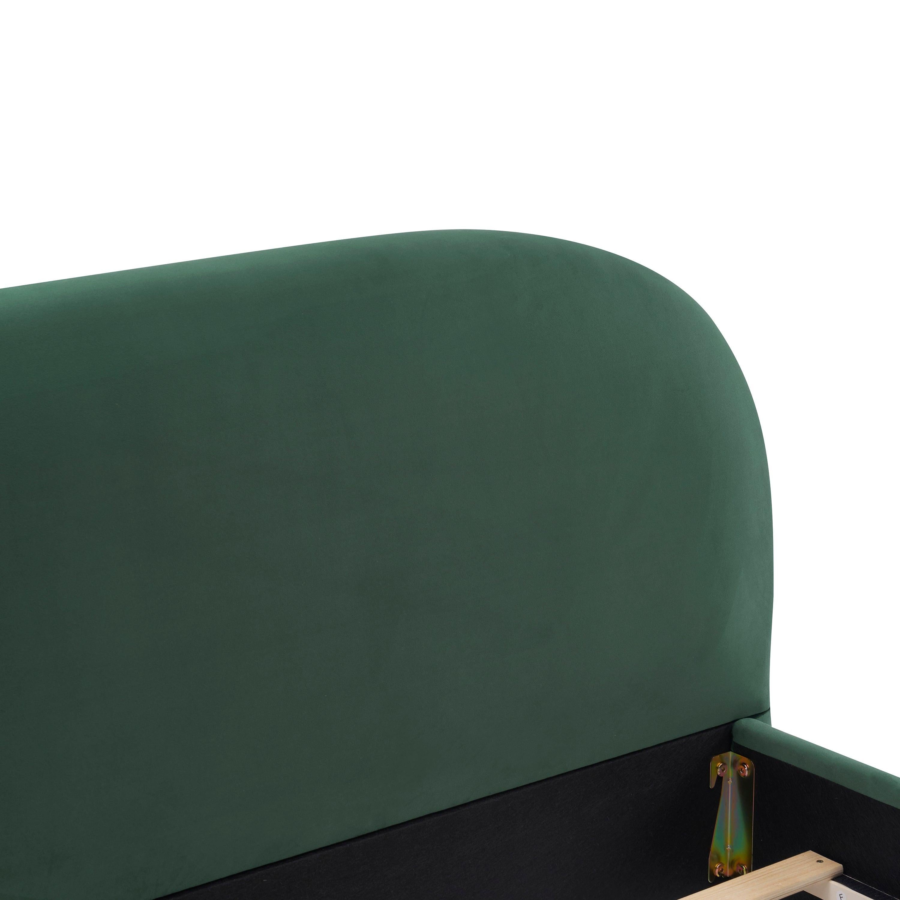 King Size Dark Green Velvet Bed with Curved Headboard.