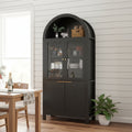 71-Inch Fluted Arched Pantry Cabinet with Glass Doors in Black