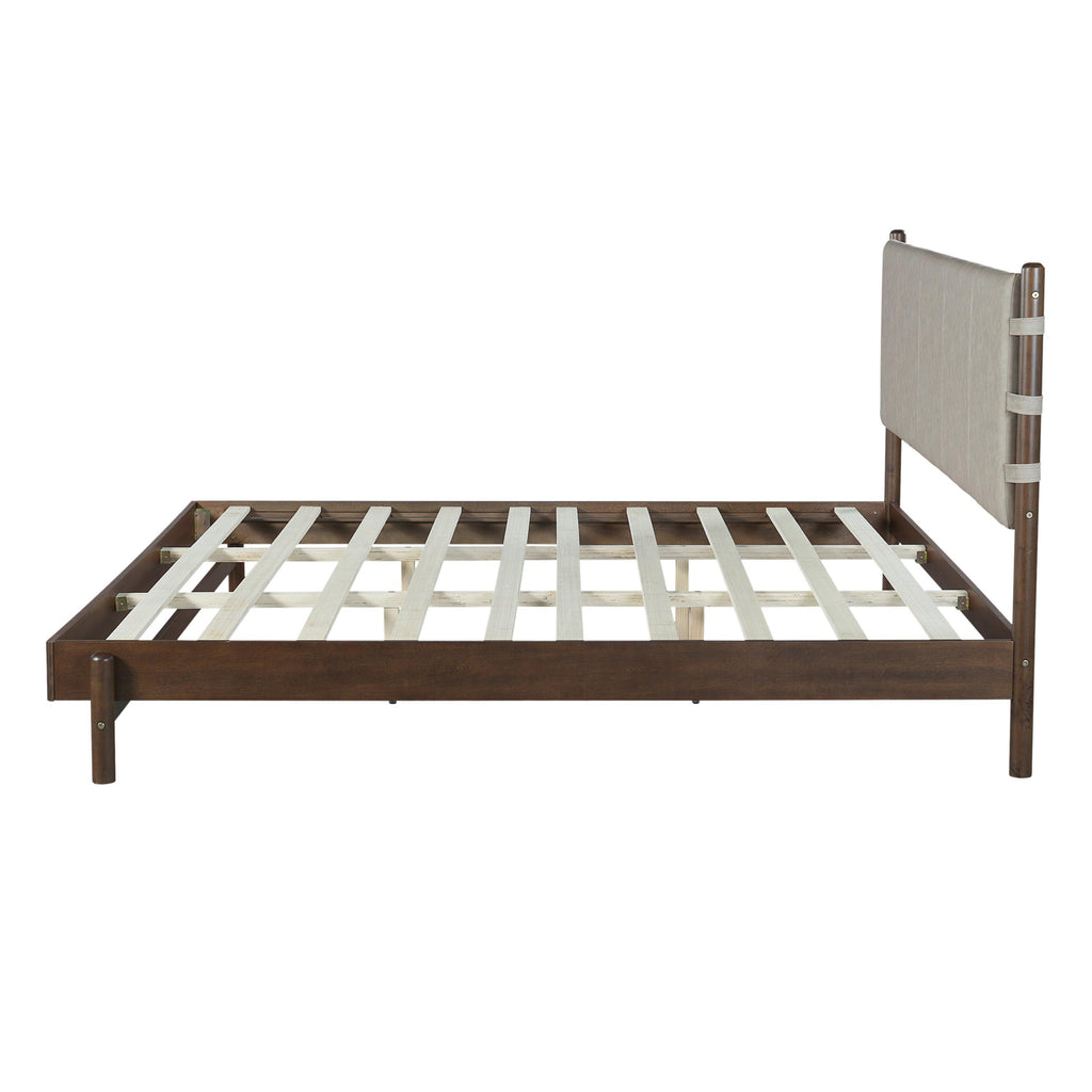 King Bed Frame with Headboard - Rubber Wood Platform Design.