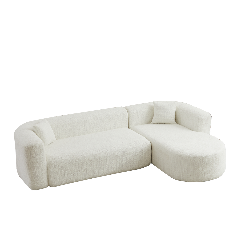 109.4' modular sectional sofa in beige chenille fabric with right-facing chaise. Plush foam filling offers cloud-like comfort for modern living rooms.
