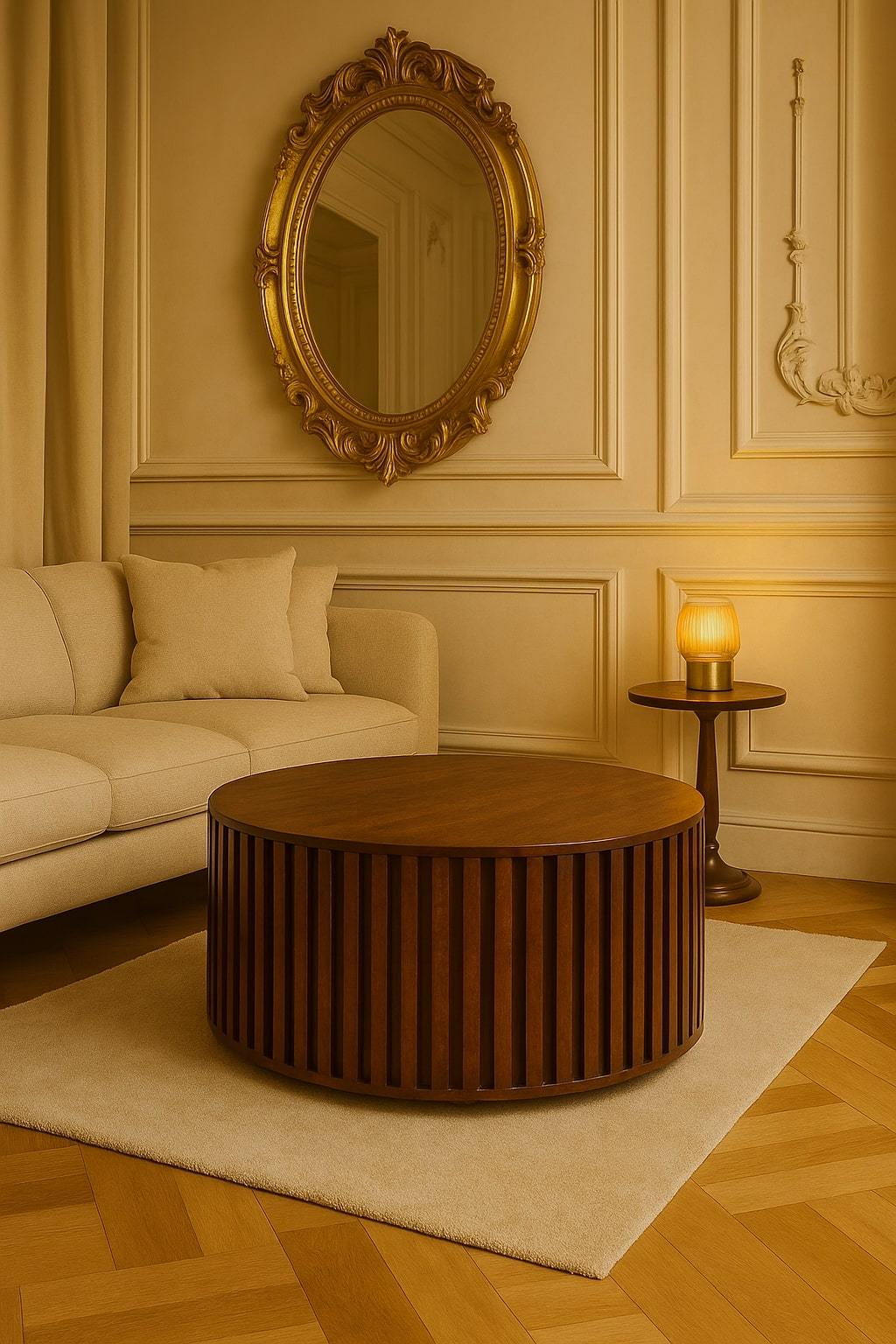 Solid Wood Orion Slatted Coffee Table,Brown With Storage inside