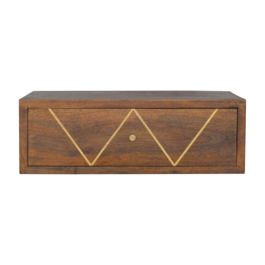 Solid wood Floating Chestnut Brass Bedside.