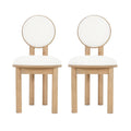 Set of 2 polyester dining chairs with natural wood frame and round backrest, ideal for modern dining spaces.