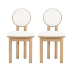 Set of 2 polyester dining chairs with natural wood frame and round backrest, ideal for modern dining spaces.