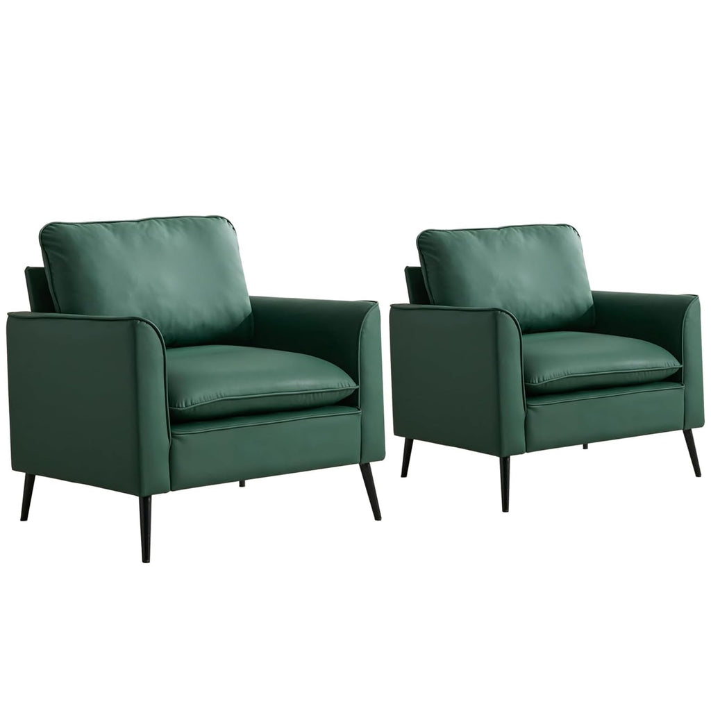 Nordic Retro Green Leather Lounge Chair with Pillows